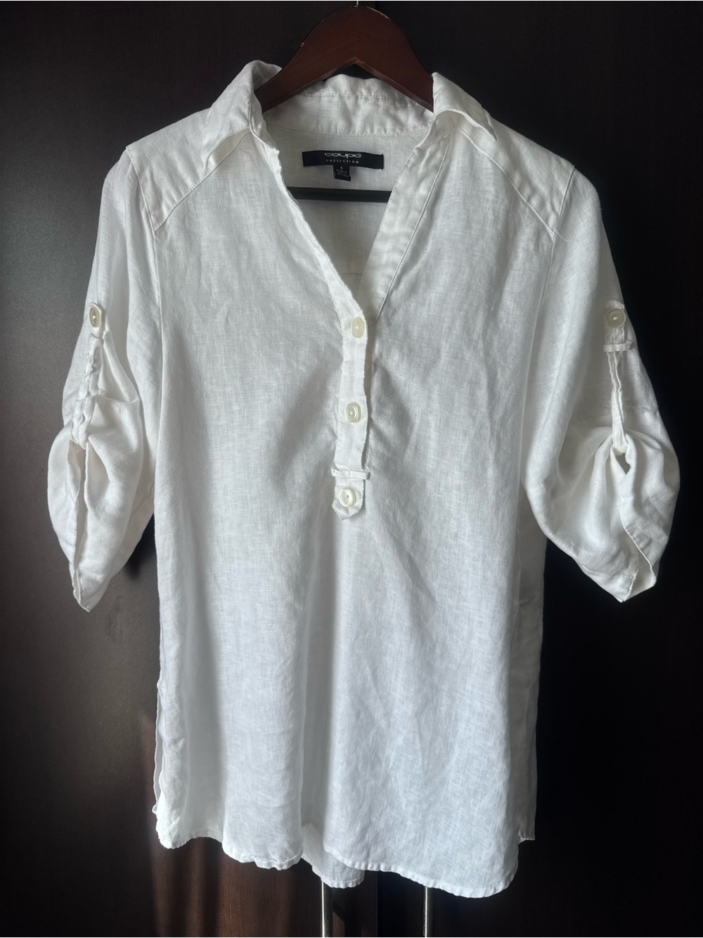Coupe Collection White Linen Tunic Blouse S Relaxed Fit NWOT